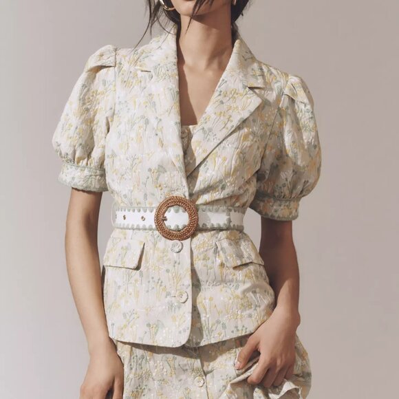 English Factory Puff-Sleeve Embroidered Belted Jacket XS - Picture 1 of 5